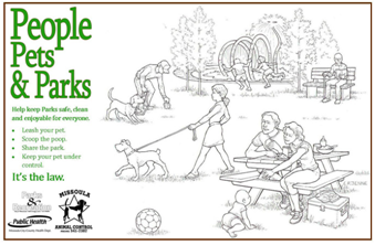 People, pets, and parks. Leash your pet, scoop the poop, share the park. It’s the law Opens in new window