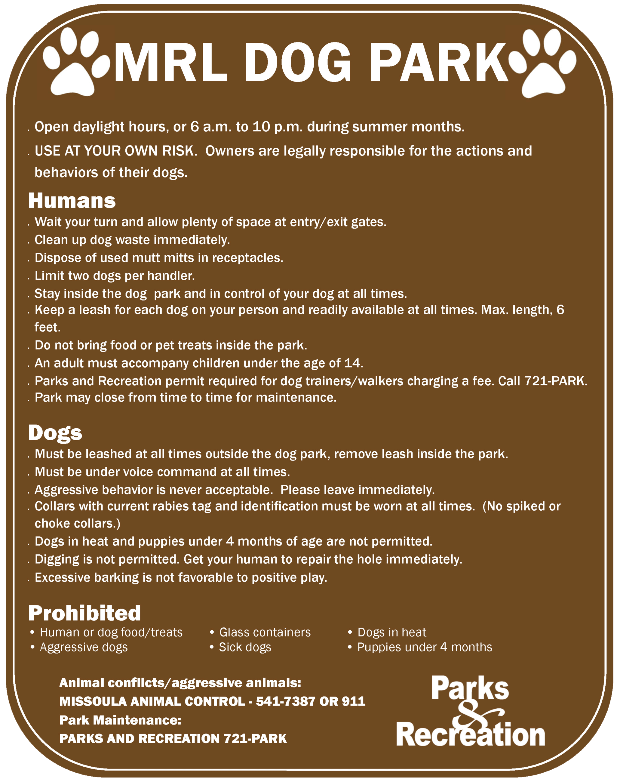 MRL Park Dog Rules